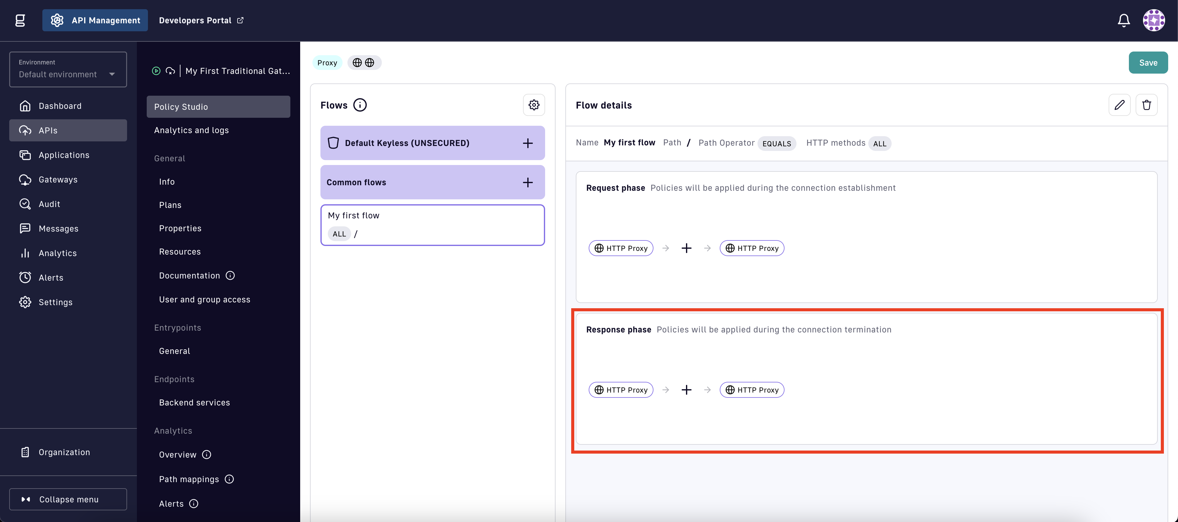 Add policy to the response phase of traditional proxy API